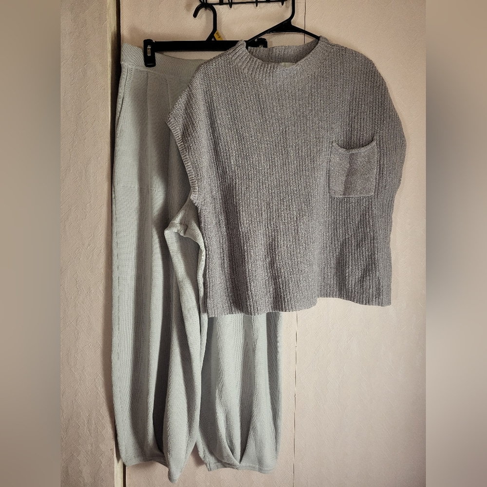 Free People Freya Set-Gray Wide-Leg Pants and matching cropped sweater NWT - Picture 4 of 11